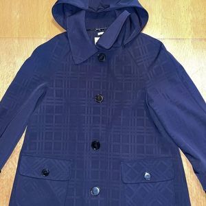 Hilary Radley New York Women's Navy Blue Hooded Rain Coat Size M